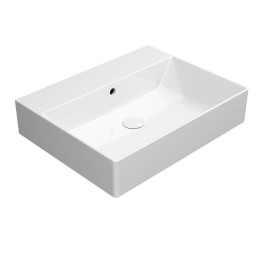 KUBE X lavabo en céramique 60x47cm, bord de fond, pas de trou de robinet, blanc ExtraGlaze
