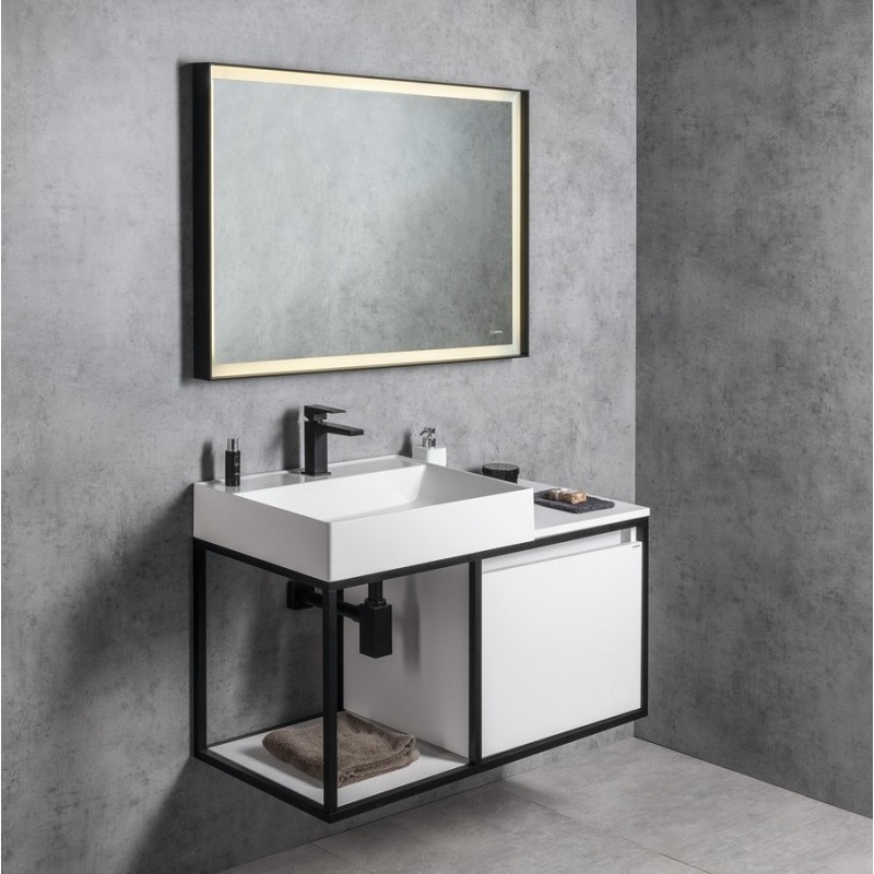 Salle de bain SKARA 100, tapis noir / tapis blanc