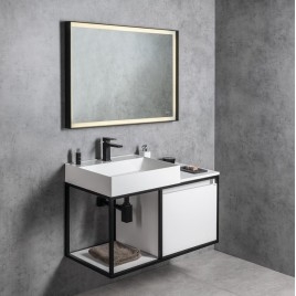 Salle de bain SKARA 100, tapis noir / tapis blanc