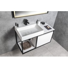 Salle de bain SKARA 100, tapis noir / tapis blanc