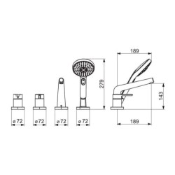 Hansa Designo - Mitigeur de baignoire, 4 trous, chrome 53122063