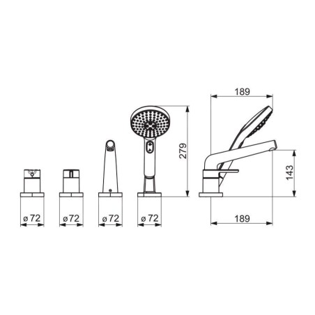 Hansa Designo - Mitigeur de baignoire, 4 trous, chrome 53122063