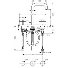 Axor Citterio - Mitigeur de lavabo avec vidage, installation à 3 trous, chrome 39134000