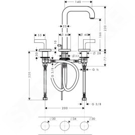 Axor Citterio - Mitigeur de lavabo avec vidage, installation à 3 trous, chrome 39135000