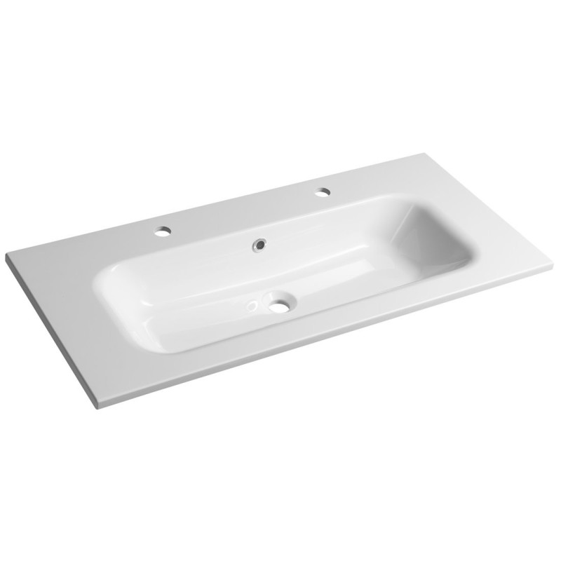 SIDRA Lavabo de marbre cultivé 101x46cm, 2 trous de robinet, blanc