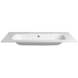SIDRA Lavabo de marbre cultivé 101x46cm, 2 trous de robinet, blanc