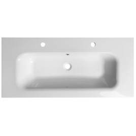 SIDRA Lavabo de marbre cultivé 101x46cm, 2 trous de robinet, blanc