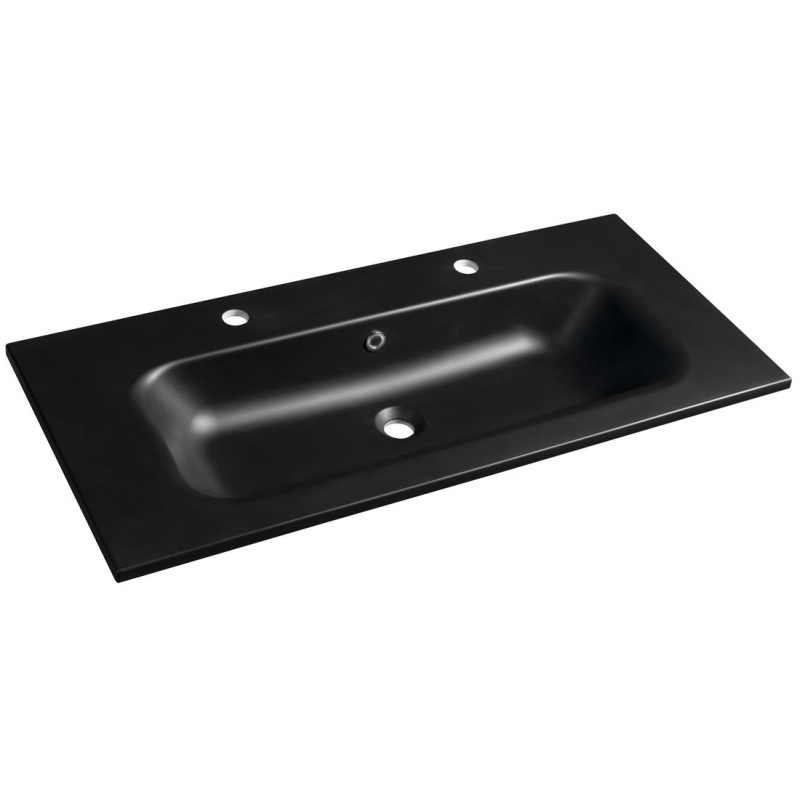 SIDRA Lave-vaisselle en marbre de culture 101x46cm, 2 trous de robinet, noir mat