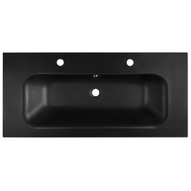 SIDRA Lave-vaisselle en marbre de culture 101x46cm, 2 trous de robinet, noir mat