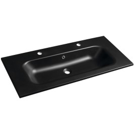 SIDRA Lave-vaisselle en marbre de culture 101x46cm, 2 trous de robinet, noir mat