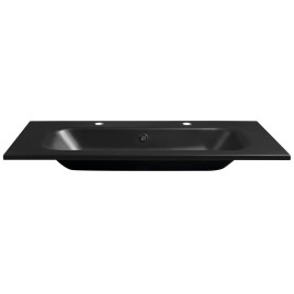 SIDRA Lave-vaisselle en marbre de culture 101x46cm, 2 trous de robinet, noir mat