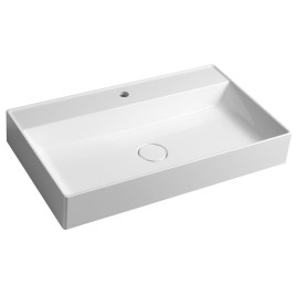Lavabo TWIG comprenant couvercle de vidange 80x47cm, marbre cultivé, blanc