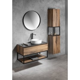 SKARA Vanity Unité 100x50x45cm, noir mat/oak collingwood