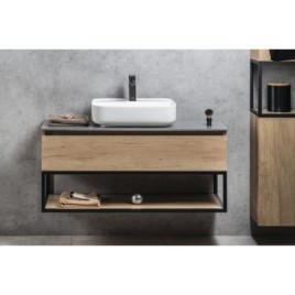 SKARA Vanity Unité 100x50x45cm, noir mat/Oak Alabama