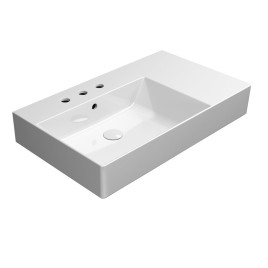 KUBE X lavabo en céramique 80x47cm, plateau droit, 3 trous de robinet, blanc ExtraGlaze