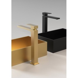 CUBEMIX robinet de mélangeur de lavabo, haute, sans déchets, tapis d'or