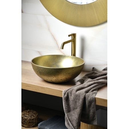 Robinet mélangeur de lavabo ICONIC, haut, sans déchets, tapis d'or