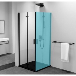 ZOOM BLACK Porte de douche bi-fold 800 mm, verre clair, gauche