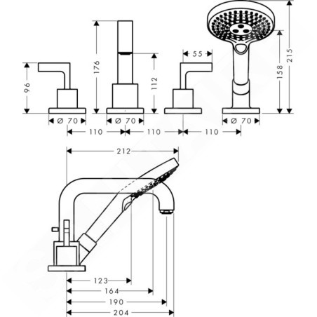 Axor Citterio - Mitigeur de baignoire, installation à 4 trous pour plage de carrelage, chrome 39454000