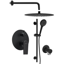 KAI Douche en béton Set avec un seul levier Mixer Tap, interrupteur rotatif, 2 Outlets, noir mat