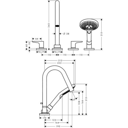 Axor Citterio M - Mitigeur de baignoire, installation à 4 trous pour plage de carrelage, chrome 34454000