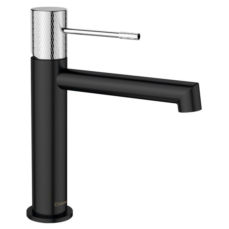 SOLARIS Robinet de mélangeur de lavabo sans Pop Up Waste, noir mat/chrome