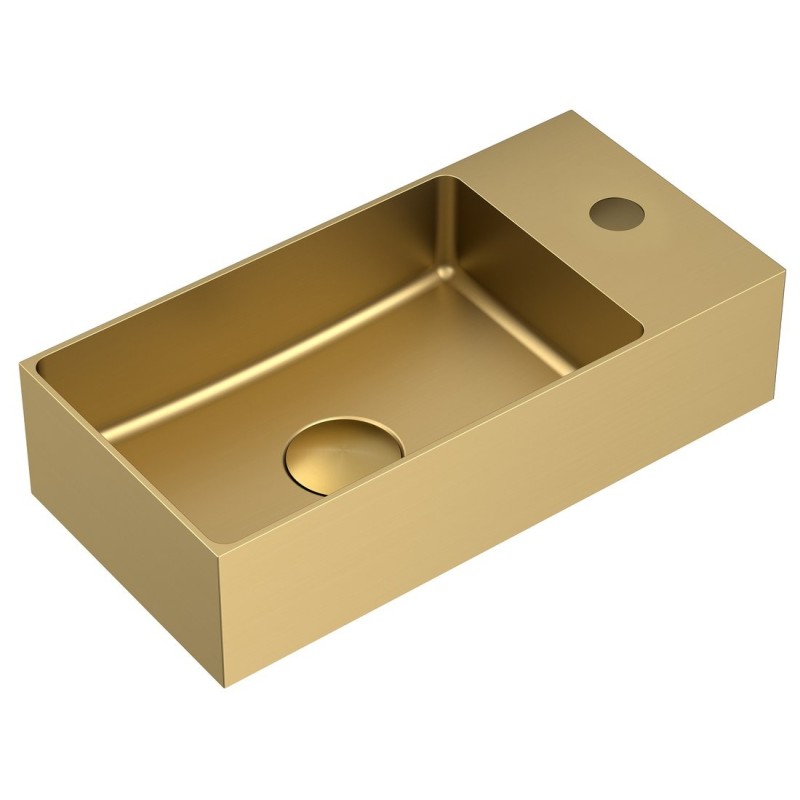 AURUM lavabo en acier inoxydable, 36,5x18cm, y compris drain, gauche/droite, tapis d'or AURUM lavabo en acier inoxydable, 36,5x18cm, y compris drain, gauche/droite, tapis d'or