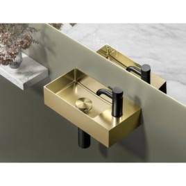 AURUM lavabo en acier inoxydable, 36,5x18cm, y compris drain, gauche/droite, tapis d'or
