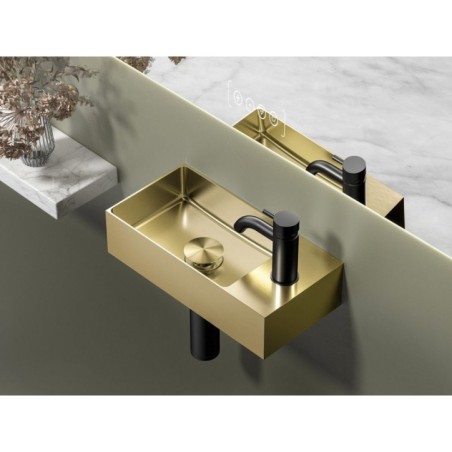 AURUM lavabo en acier inoxydable, 36,5x18cm, y compris drain, gauche/droite, tapis d'or