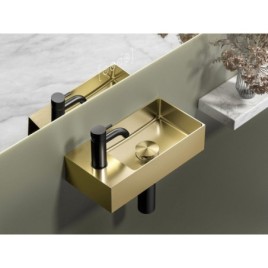 AURUM lavabo en acier inoxydable, 36,5x18cm, y compris drain, gauche/droite, tapis d'or