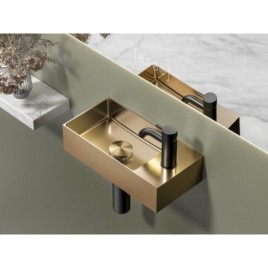 AURUM lavabo en acier inoxydable, 36,5x18cm, y compris drain, gauche/droite, or en cuivre