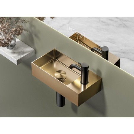AURUM lavabo en acier inoxydable, 36,5x18cm, y compris drain, gauche/droite, or en cuivre
