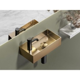 AURUM lavabo en acier inoxydable, 36,5x18cm, y compris drain, gauche/droite, or en cuivre