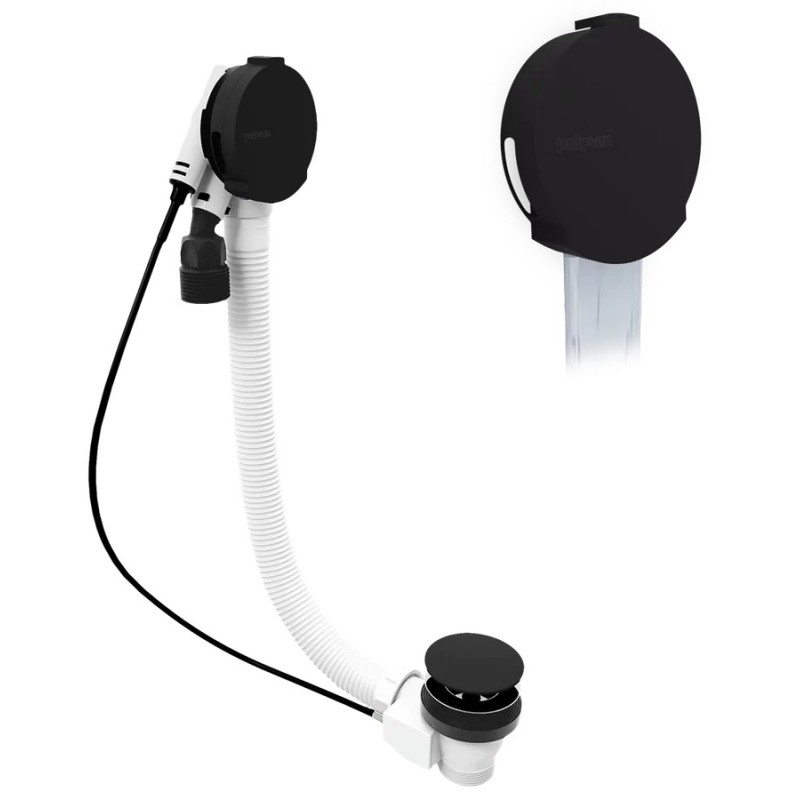 Pop Up Bath Filler Waste (L) 1000mm, Plug 72mm, noir mat