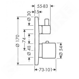 Axor Uno - Mitigeur thermostatique encastré avec vanne d’arrêt et inverseur, chrome 38720000