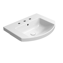 Lavabo céramique NORM courbé 60x49cm, 3 trous de robinet, blanc ExtraGlaze