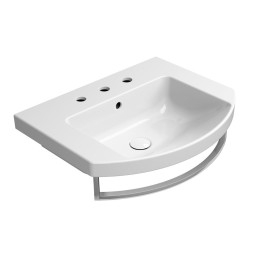 Lavabo céramique NORM courbé 60x49cm, 3 trous de robinet, blanc ExtraGlaze