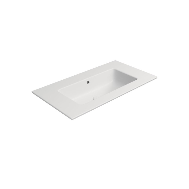 PURA lavabo en céramique mince 82x46cm, pas de trou de robinet, blanc mat