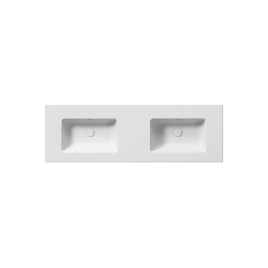 PURA double lavabo en céramique mince 142x46cm, pas de trou de robinet, blanc mat