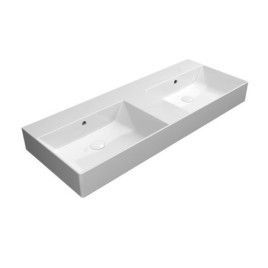 KUBE X double lavabo en céramique 120x47cm, sans trou de robinet, blanc ExtraGlaze