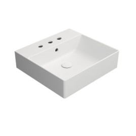 Vasque en céramique KUBE X 50x47cm, 3 trous de robinetterie, blanc mat