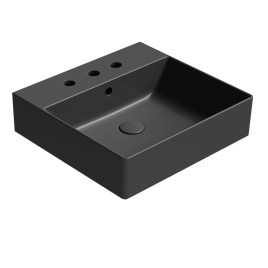 KUBE X lavabo en céramique 50x47cm, 3 trous de robinetterie, noir mat