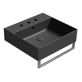 KUBE X lavabo en céramique 50x47cm, 3 trous de robinetterie, noir mat