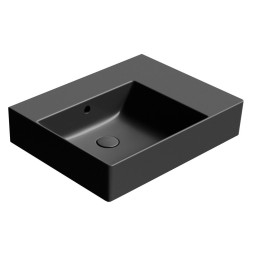 Vasque en céramique KUBE X 60x47cm, étagère à droite, sans trou pour robinetterie, noir mat