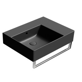 Vasque en céramique KUBE X 60x47cm, étagère à droite, sans trou pour robinetterie, noir mat
