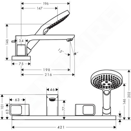 Axor Urquiola - Mitigeur 4 trous pour bord de baignoire, chrome 11443000