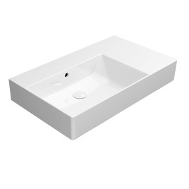 KUBE X lavabo en céramique 80x47cm, plateau droit, pas de trou de robinet, blanc ExtraGlaze