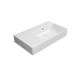 KUBE X lavabo en céramique 80x47cm, étagère gauche, pas de trou de robinet, blanc mat