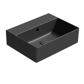 KUBE X lavabo en céramique 45x35cm, pas de trou de robinet, noir mat