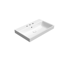 NUBES lavabo en céramique 80x50cm, 3 trous de robinet, blanc ExtraGlaze